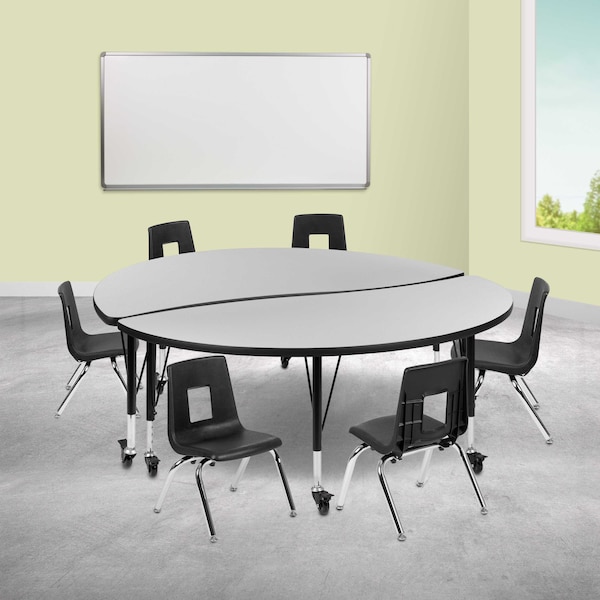 Flash Furniture Round 60 W, 60 L, 25 H, Chrome, Laminate, Particleboard, Plastic, Steel, Grey XU-GRP-12CH-A60-HCIRC-GY-T-P-CAS-GG - main